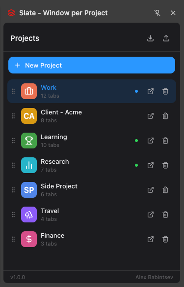Slate side-panel project manager